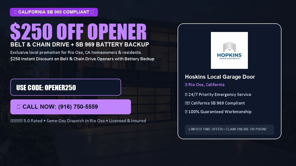 $250 OFF Smart Garage Door Opener Installation (Belt & Chain Drive with California SB 969 Battery Backup) in Rio Oso, CA
